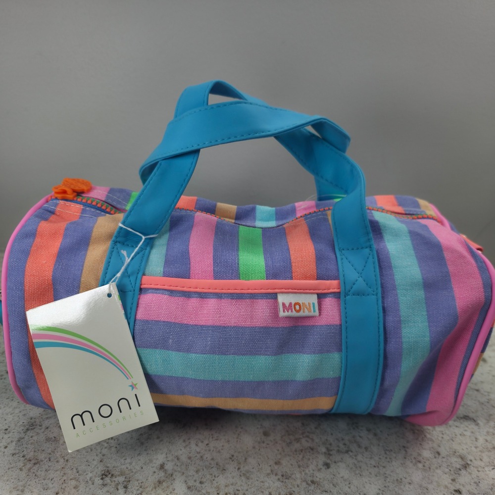 Vintage Moni Accessories Striped Canvas Barrel Bag Blue Multi Color Duffel NWT